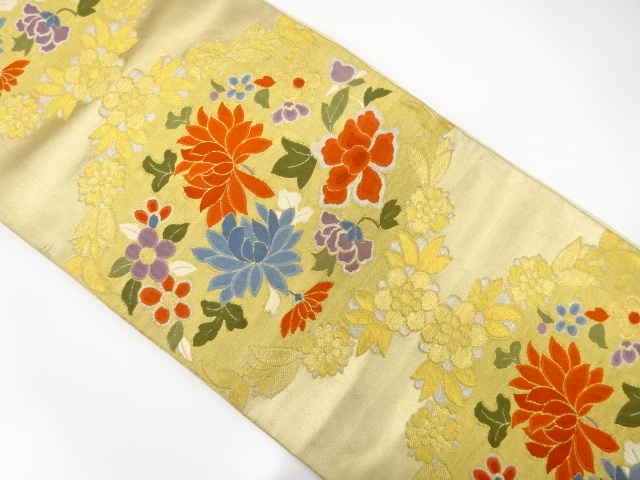 JAPANESE KIMONO / ANTIQUE FUKURO OBI / SILK / WOVEN FLORAL PLANTS
